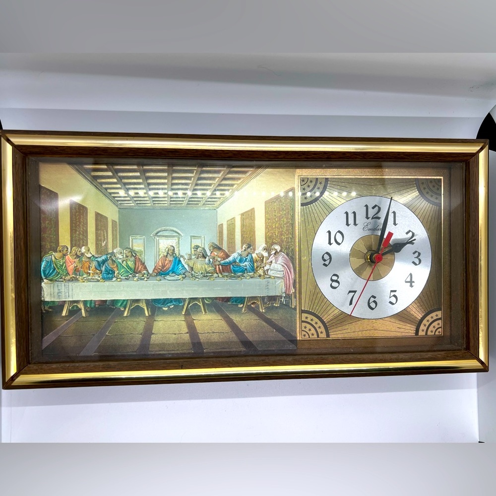 Framed Gold-Trim Last Supper Wall Clock